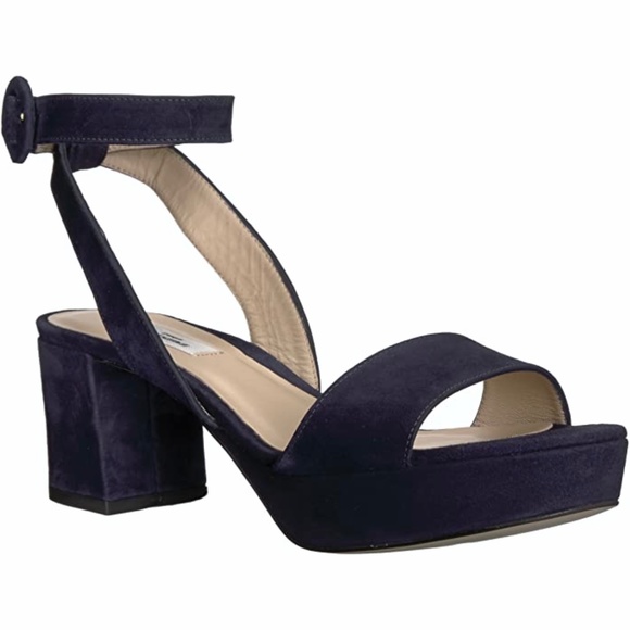 L.K. Bennett Alie Navy Blue Suede Heel Sandal - Picture 2 of 8